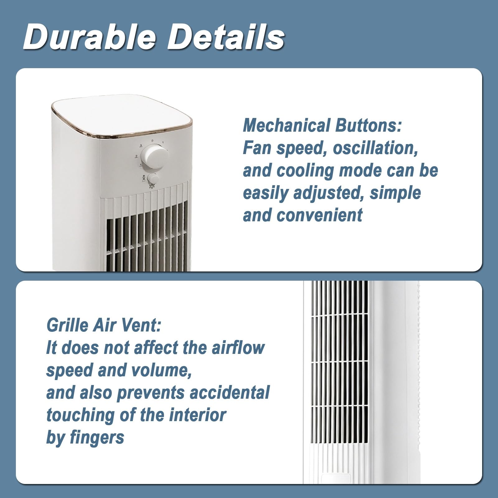 Ventilador Torre Silencioso, 40W Ventilador Columna, Flujo de Aire 200m³/h | Ventiladores de Torre, Oscilación 80°, Doble Depósito de Agua 5L, 3 Velocidades, Estable 30cm, para Hogar