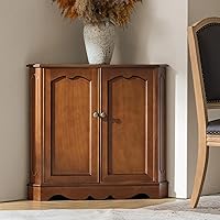 HULALA HOME 30" Vintage Walnut Corner Cabinet - Adjustable Shelf, 2-Door Triangle Narrow Storage for Living Room, Bathroom, Entryway