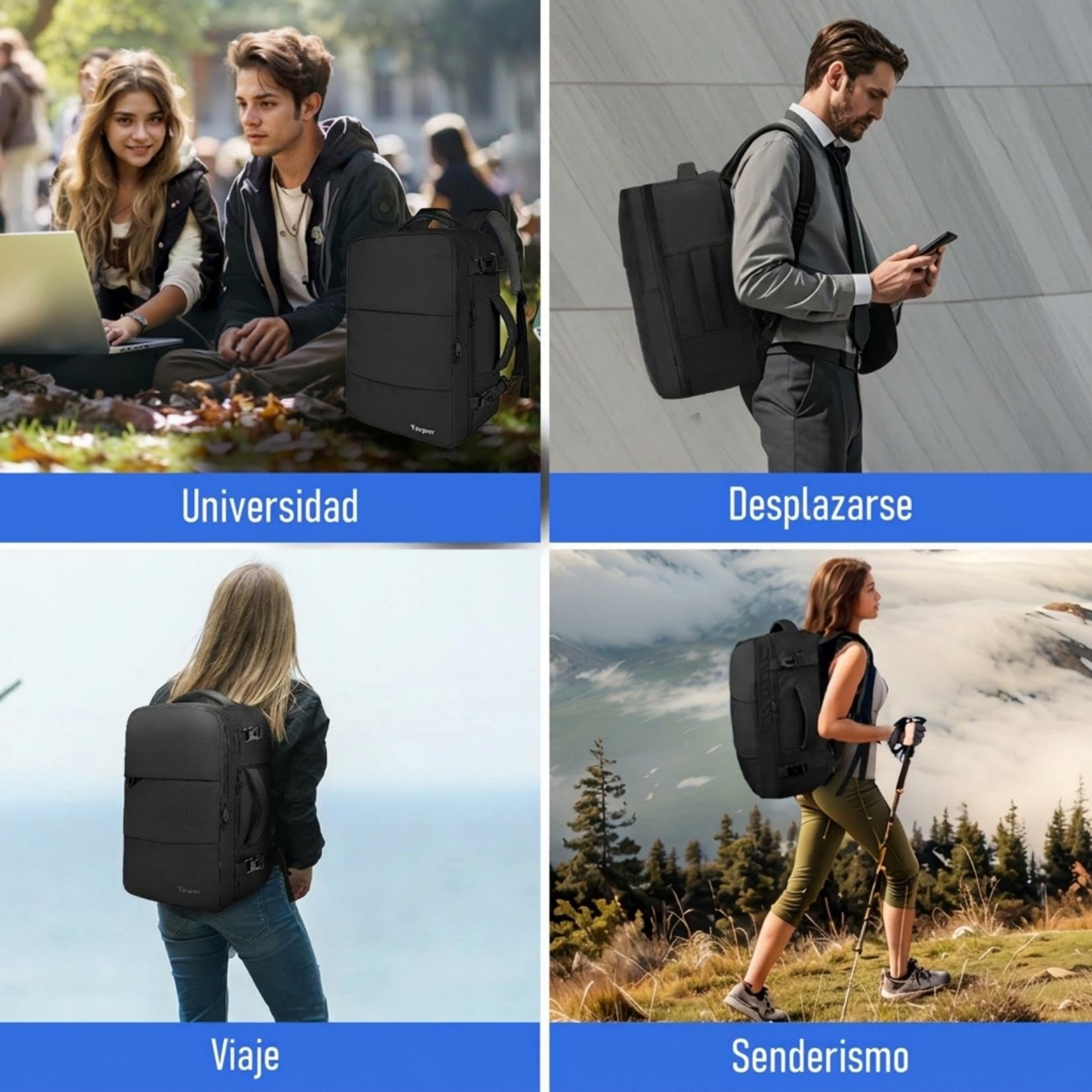 Taygeer Mochila 40x30x20 Ryanair con Bolsa para Zapatos, Mochila Cabina 40x30x20 Portatil 15.6" con Bolsa Impermeable Maletas de Viaje 24L Equipaje de Mano Mujer Hombre para Uso Diario, Viaje, Negro