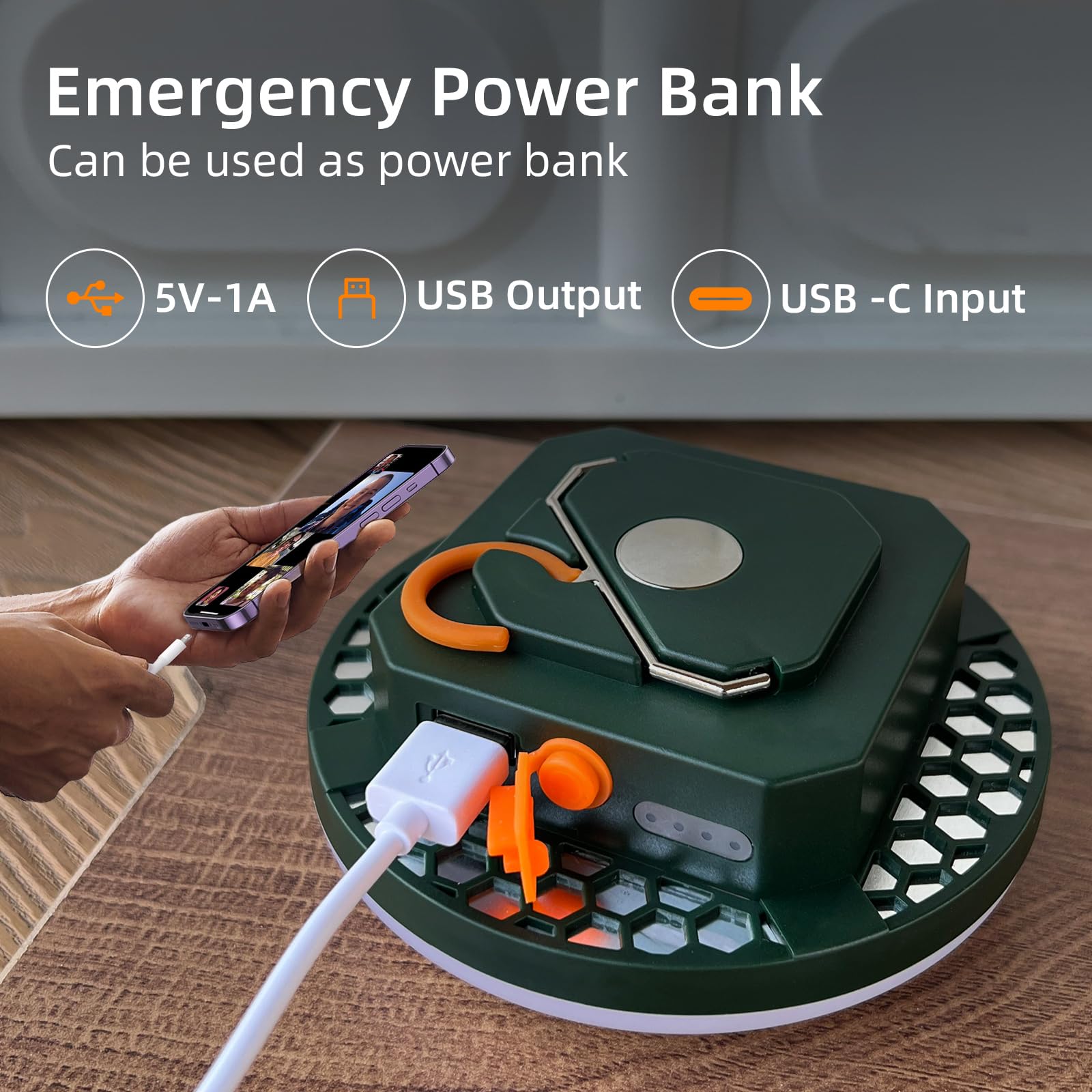Linterna LED de camping ultra brillante de 4000 lm, recargable bidireccional USB-C, atenuación continua, 3 modos de color, gancho magnético y base plana, IPX5 impermeable, glamping, senderismo, cortes