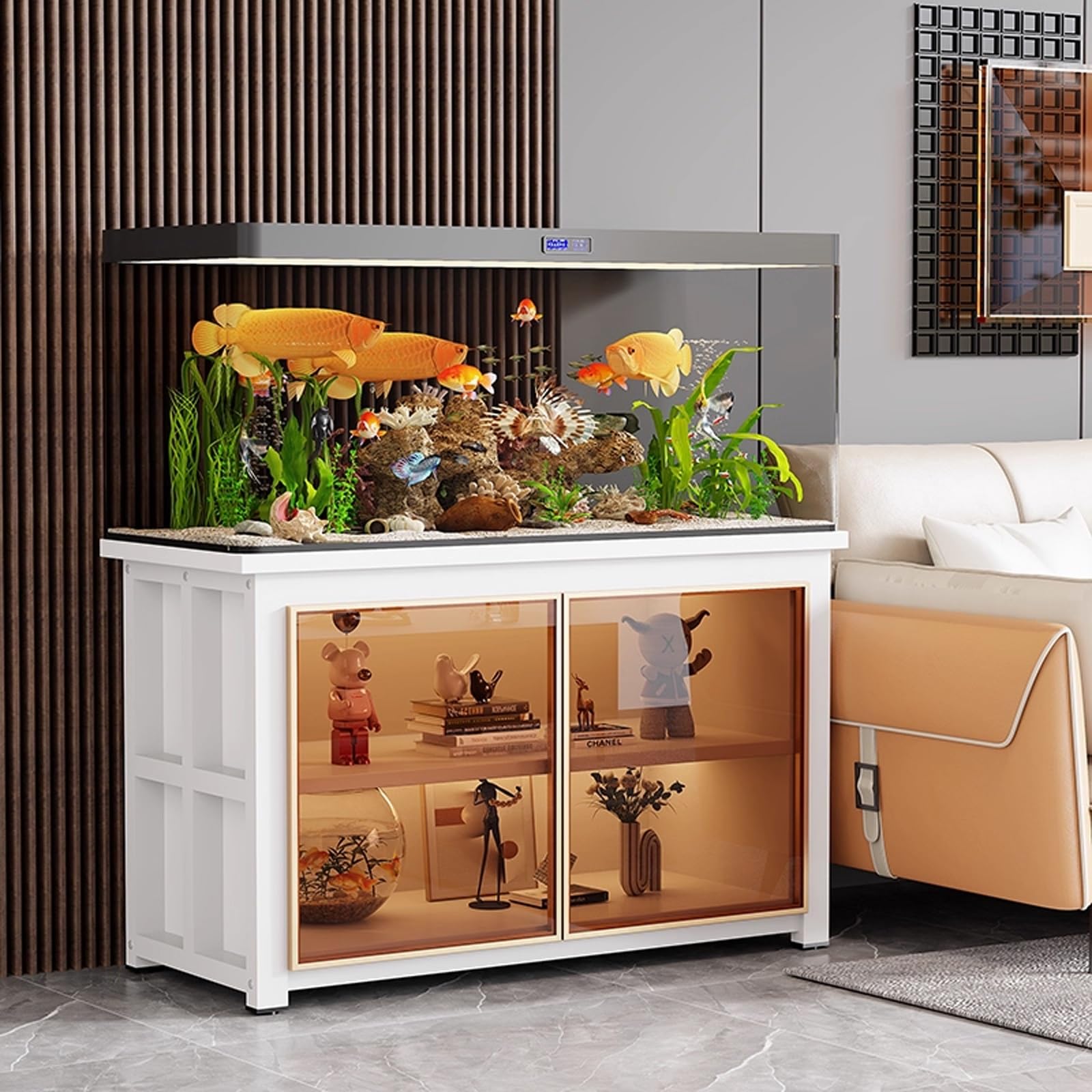 Multi-Functional Aquarium Stand, Multi-Tier Storage Fish Tank Stand, Spacious Storage, Sturdy and Durable, Ideal for Living Room Aquarium and Home Storage(Style B,120x50cm/47.2x19.7in)