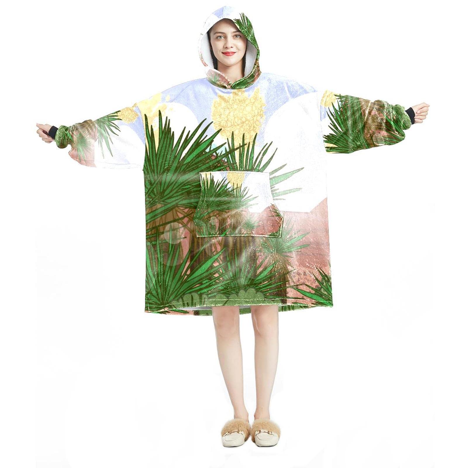 Sweat à capuche surdimensionné Sherpa homme et femme : sweat-plaid imprimé désert Yucca