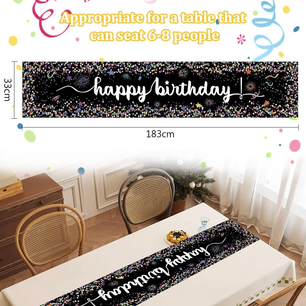 Chemin De Table D'anniversaire Hejo En Lin, 180x33 Cm, Noir, Imprimé 'Happy Birthday'