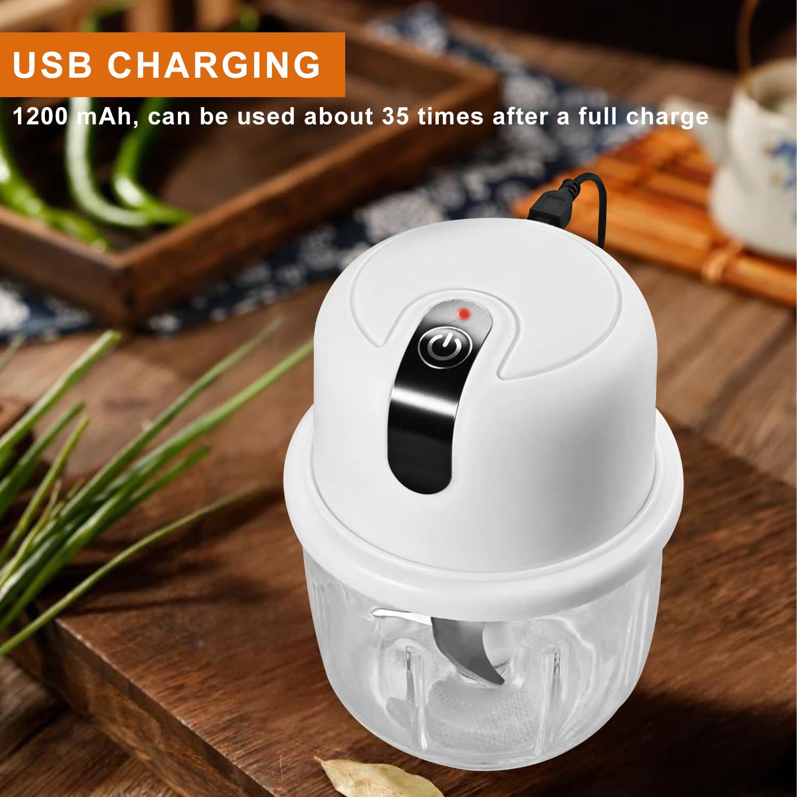 Elektrischer Küchenzerkleinerer, 350 ml Knoblauch Zerkleinerer, USB-Aufladung, Gemüsezerkleinerer, Mini-Küchenmaschine, Elektrisch Klein Zwiebelhacker für Fleisch, Zwiebeln,Knoblauch