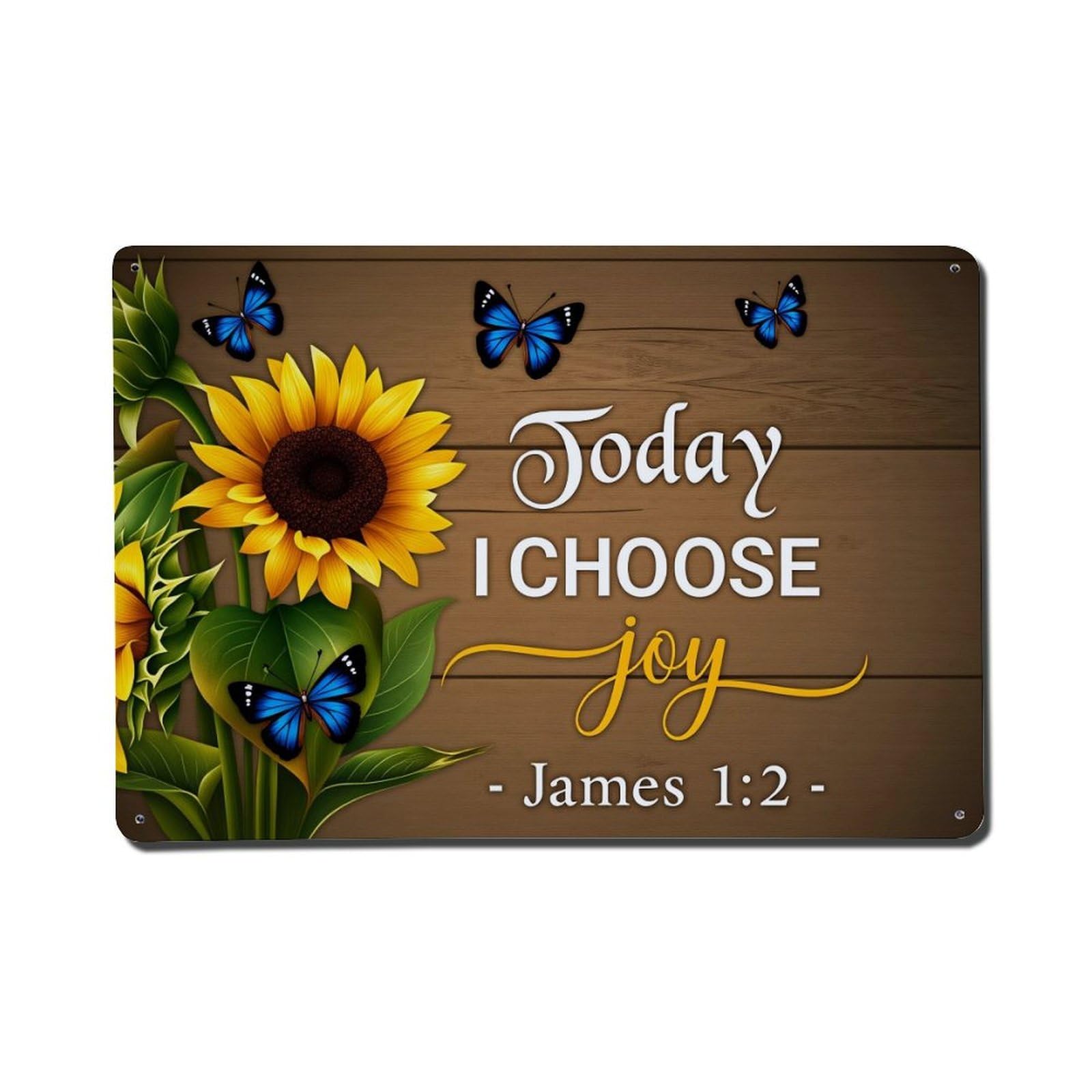 Sunflower Butterflies Wood Background Joy Retro Metal Tin Sign, Vintage Metal Poster for Home, Gaming Room, Studio Workshop,Bar,Garage Wall Art Decor 8x12 Inch