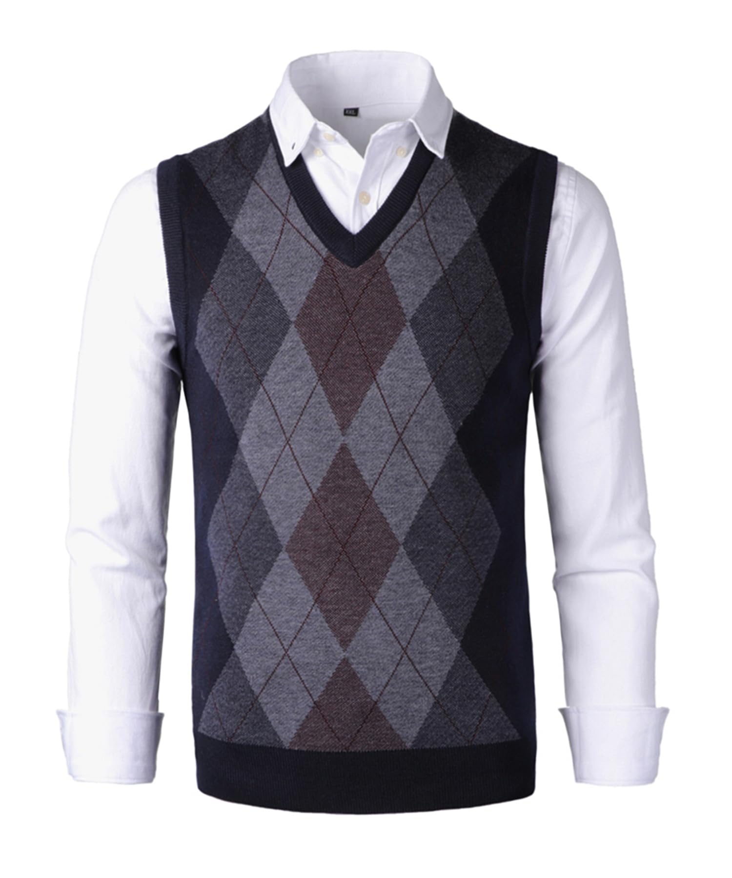 Homme Argyle Gilet en Laine sans Manches col V Pull Classique Gentleman Tricots Débardeurs Décontractée en Tricoté Veste Cardigan pour Automne Hiver