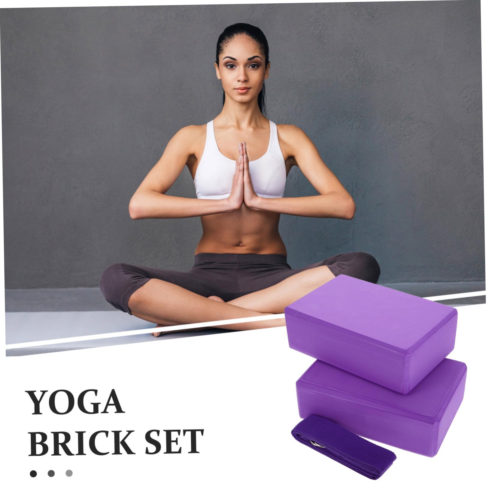 Set 3 Pezzi Blocchi Yoga EVA Cinghia per Stretching e Pilates
