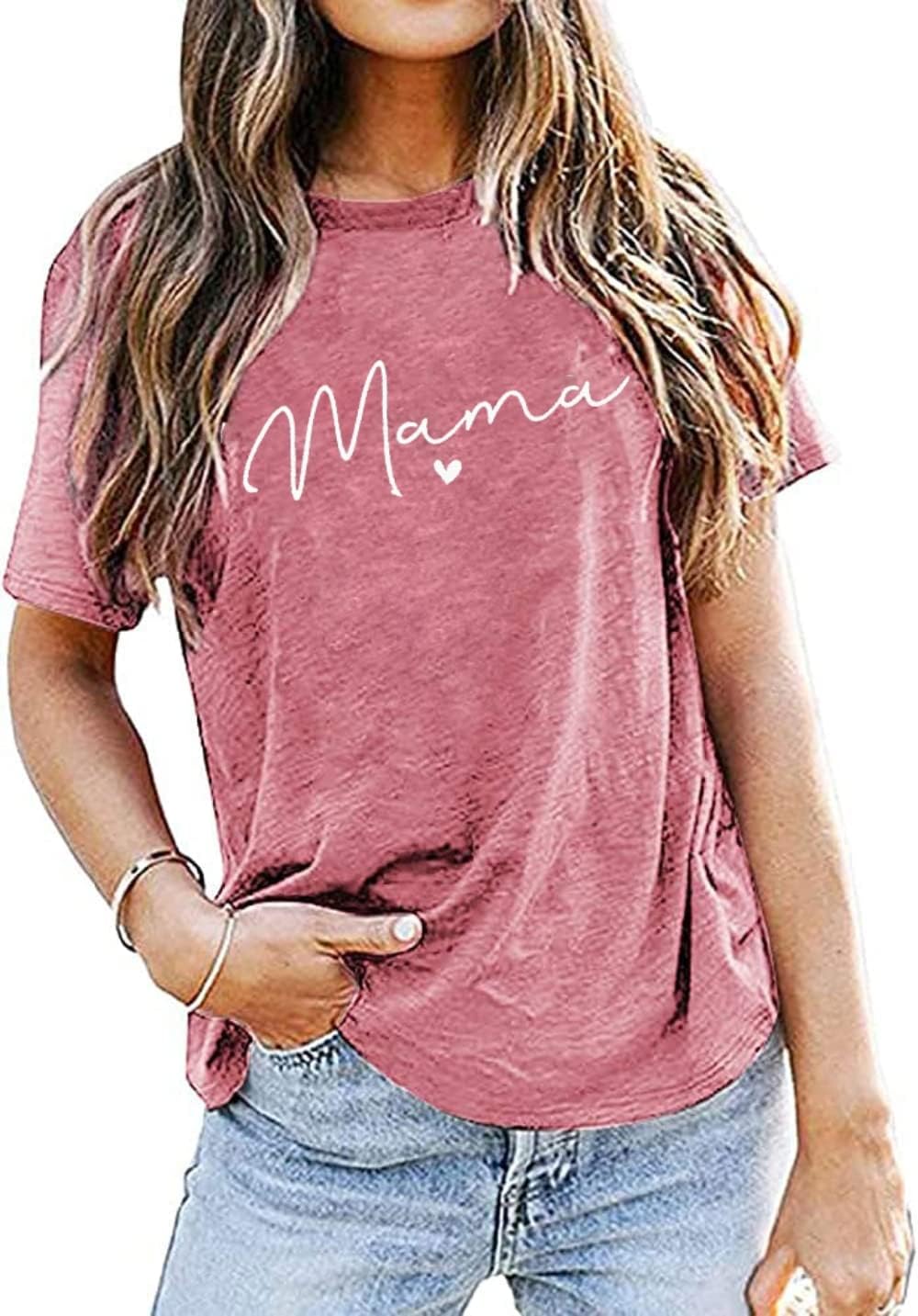 Mama Shirt for Women Mama Letter Print T-Shirt Funny Graphic Tees Casual Short Sleeve Mom Life Tops Tee - Image 7