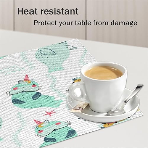 Miniatura 5 de Juego de 4 manteles individuales de manatí de animales, lavables, impermeables, para fiestas, hogar, comedor, decoración de mesa de 18 x 12 pulgadas