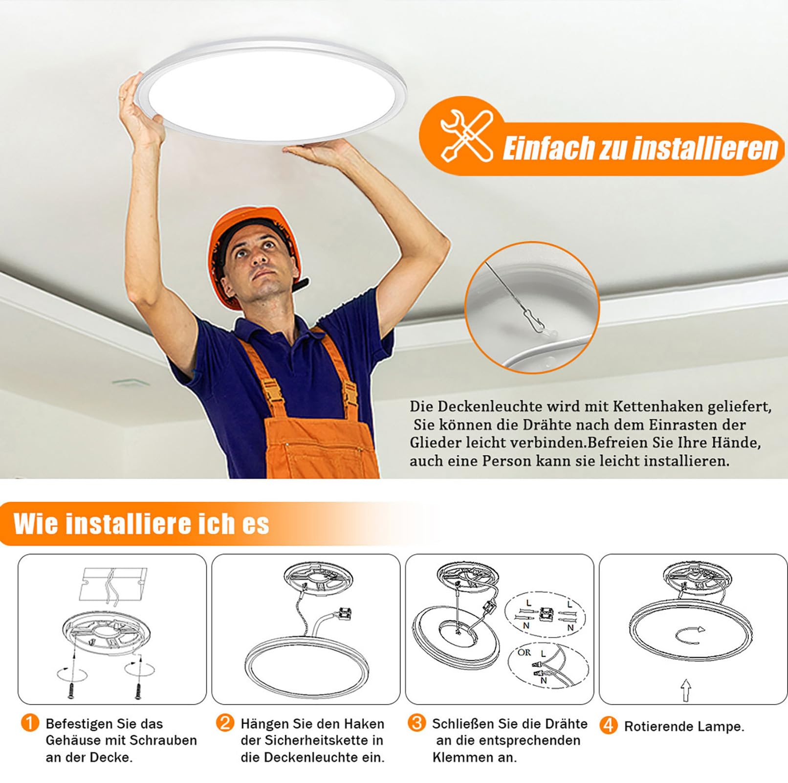 LED Plafoniera LED Soffitto,24W 3000K-6500K Lampadario LED Soffitto Dimmerabile,3000LM IP40 Impermeabile Plafoniera Rotonda LED con Telecomando, Luminosità Regolabile, Facile da Installare