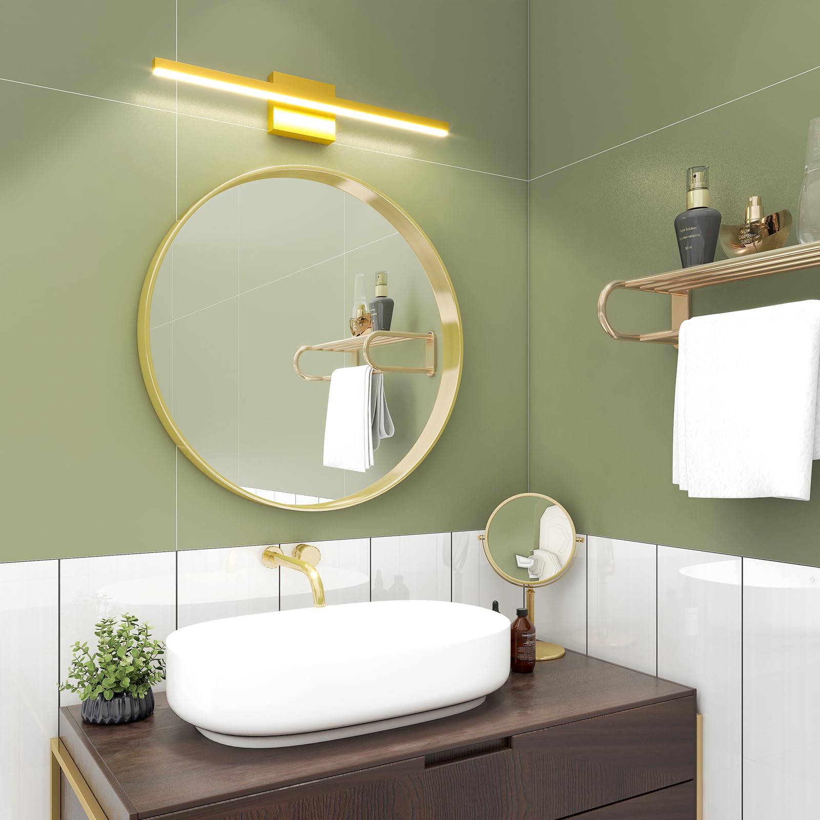 VOLISUN Modern Bathroom Vanity Light 23.6 inch, 14W Dimmable 5CCT Led Bathroom Light Fixture Over Mirror, Gold Bar Vanity Light for Bathroom Mirror Cabinets Bedroom-ETL Certificated