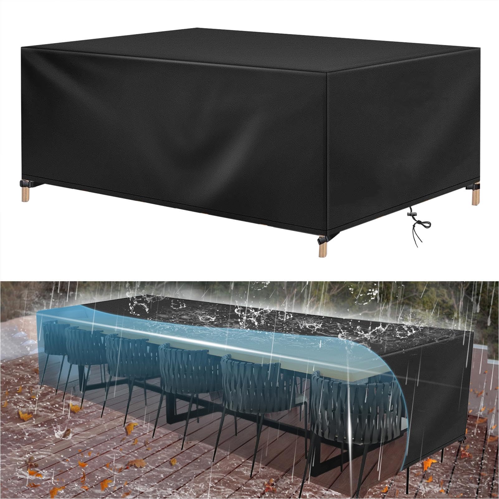 Hoes voor tuintafel, 180 x 80 x 70 cm (LxBxH), kubusmeubelbeschermers, buitentuin, terras, rotan meubels, buiten bank en eetkamerstoelen, waterdichte hoes, 420D Oxford-stof meubelhoes