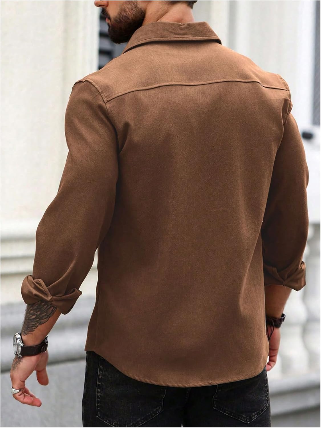 Milumia Men's Corduroy Button Down Shirt Western Long Sleeve Collared Casual Work Shirt Jackets - Image 2