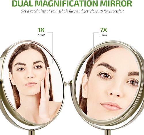Miniatura 2 de Ovente Espejo de maquillaje de mesa de 7 pulgadas con soporte aumento 1X y 7X lupa redonda ajustable de doble cara ideal para tocador tocador