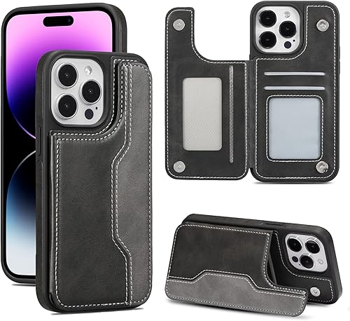 XIZYO Funda tipo cartera para iPhone 14 Pro Max con tarjetero de cuero, ranuras para tarjetas, soporte a prueba de golpes, bloqueo RFID, cierre