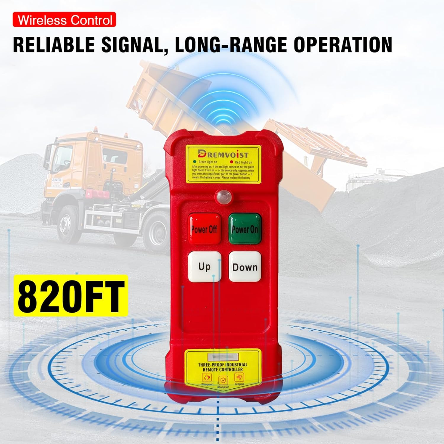 2 in 1 Crane Remote, 12-24V Wireless Crane Remote Control with Emergency Stop,Industrial Controller Hoist Truck Wire Dump Trailer Remote Control,Up-Down Switch Control Station