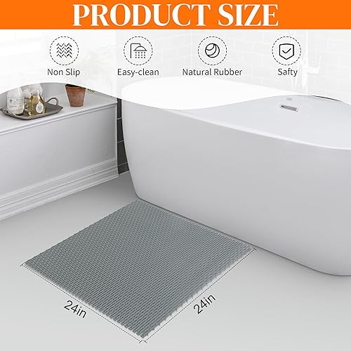 Miniatura 2 de BALAPET Tapete de ducha cuadrado para bañera de ducha, tapete antideslizante con orificio de drenaje, alfombrillas de PVC de 24 x 24 pulgadas para