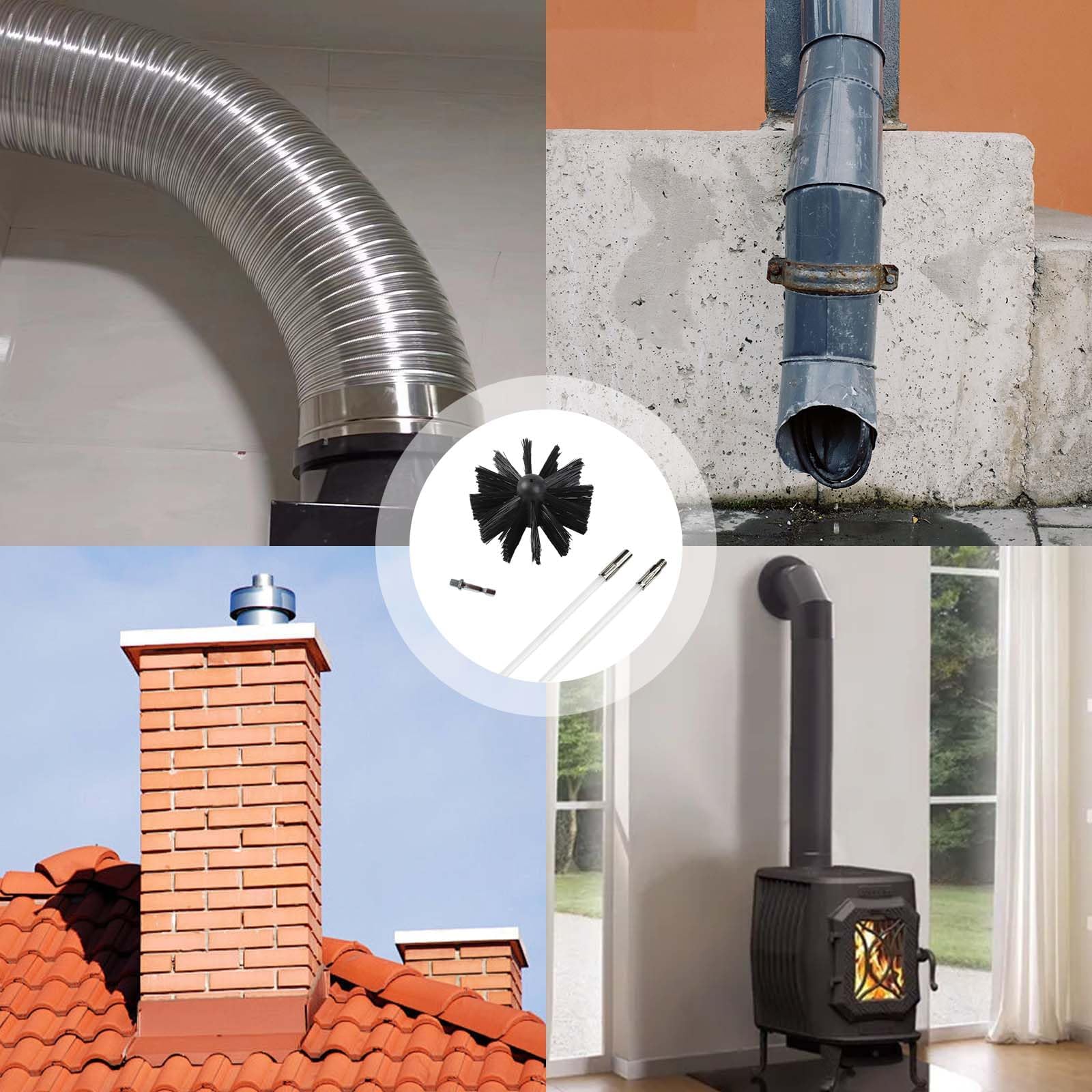 12 Varillas de Cepillo,2 Cabezales de Cepillo y 2 Varillas hexagonales,Cepillos para chimeneas,Cepillo para Limpieza de chimeneas,Limpieza de chimeneas,Adecuado para chimeneas