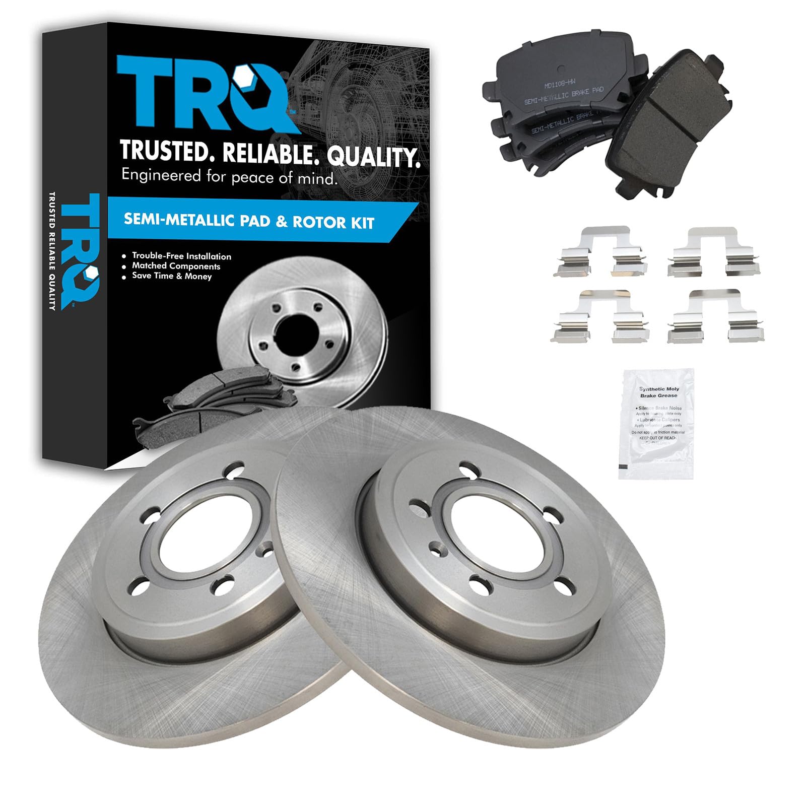 TRQ Rear Brake Pad and Rotor Set Semi Metallic Solid Rotors 288mm Diameter