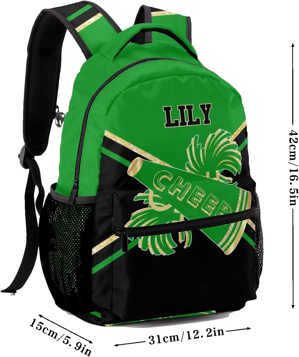 Cheer Green Black Cheerleaders Backpack Shoulder Shopping Bag Travel Casual Bags with Name Text