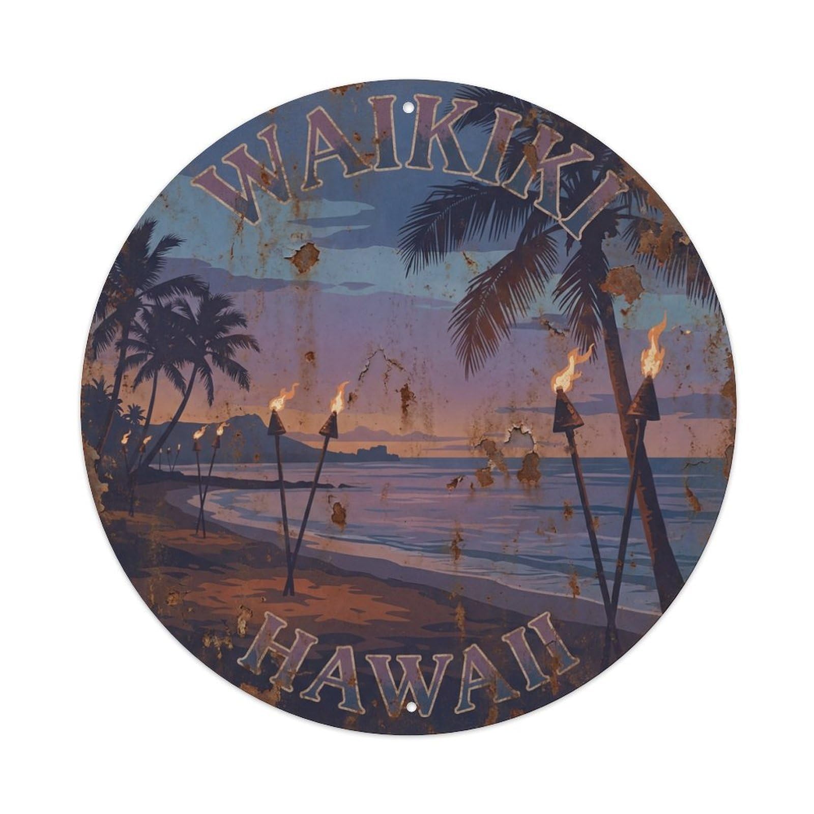 Vintage Travel Waikiki Hawaii Dusk Metal Tin Sign