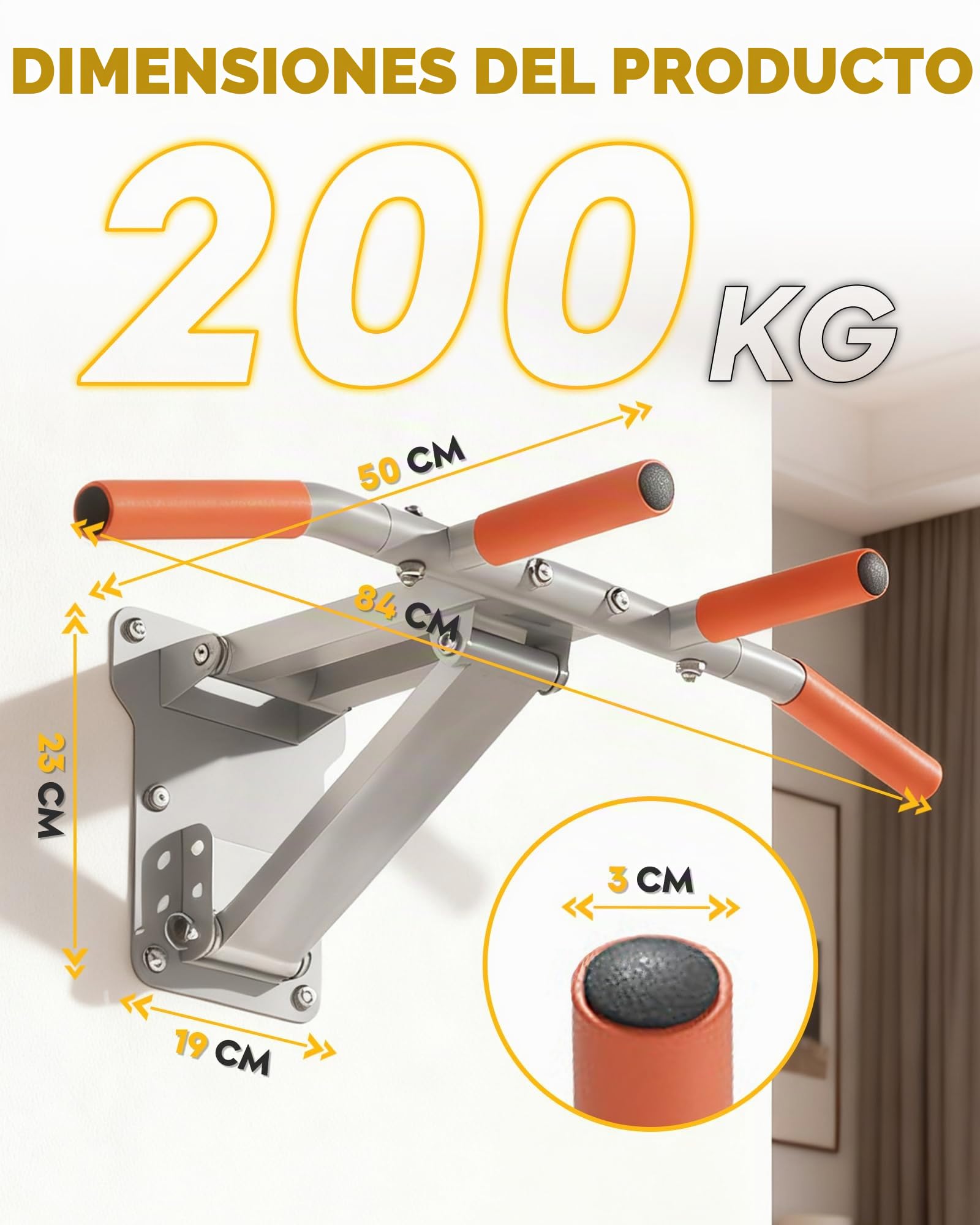 Barra de dominadas para pared Pullup Up, montaje en pared, barra de dominadas ajustable, multifunción, plegable, barra de dominadas, gimnasio en casa, dispositivos deportivos para el hogar, color