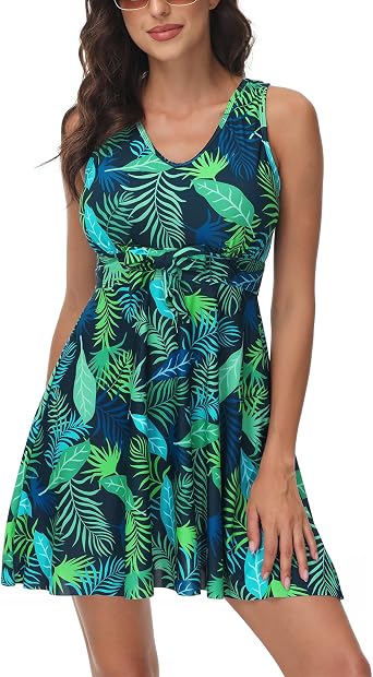 Kate Kasin Womens Two Piece Swimsuits Tummy Control Back Cross Flowy Swimdress Bathing Suits with Boyshorts Swimwear