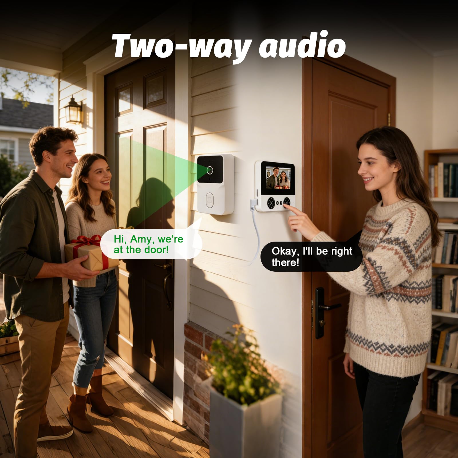 Sonnette avec Caméra 4,3 Pouces Écran Angle Large 80° sans Fil Extérieure Étanche 1080P HD IP65