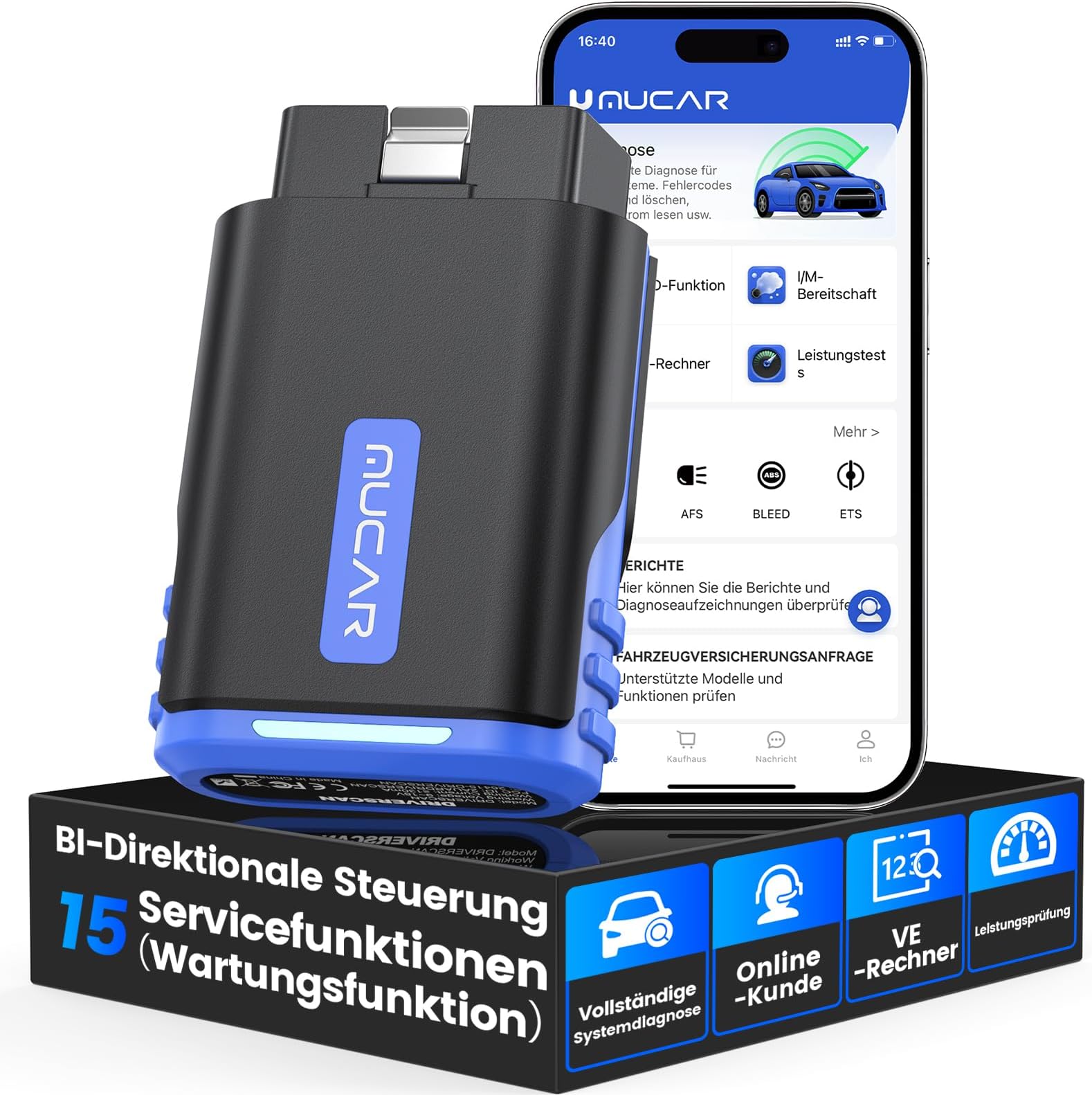 mucarOBD2 Bluetooth Adapter, DriverScan OBD2 Diagnostic Device Bluetooth with Full Systems, Free Updates