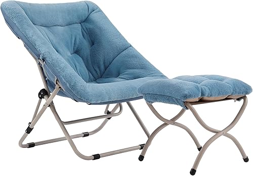 Miniatura 27 de Tiita Comfy Silla plegada, silla plegable de gran tamaño de piel sintética suave, silla perezosa para niños, adolescentes y adultos, silla lunar con