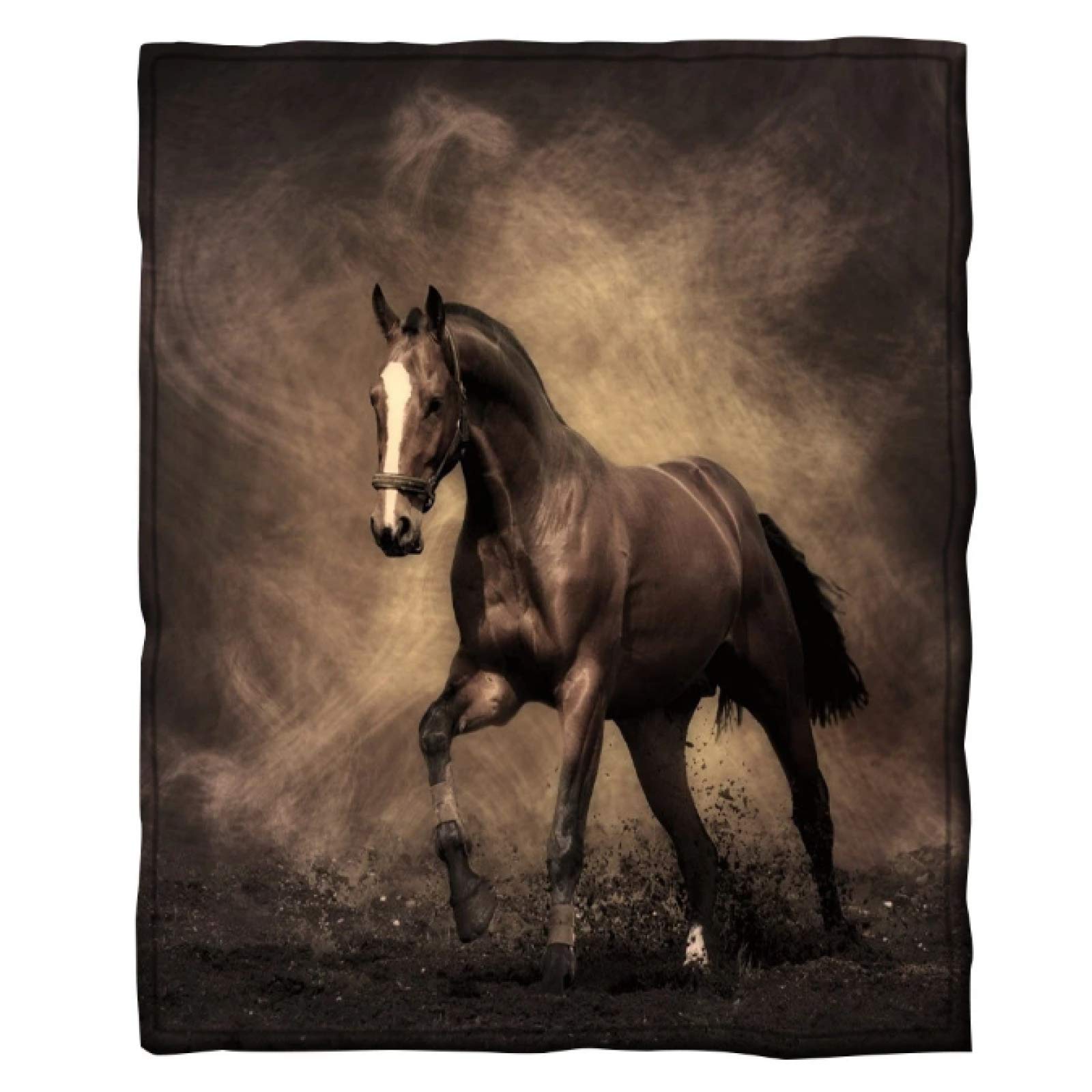 FEJK Flannel Blanket Horse Print Super Soft Plush Throw Blanket For Sofa Office Couch Chair Cozy Thicker Warm Bedding Blanket 40 * 50 Inches