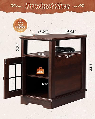 Miniatura 3 de WLIVE Mesa auxiliar con estación de carga, mesa auxiliar estrecha para sala de estar, mesita de noche de granja con almacenamiento, pequeño gabinete