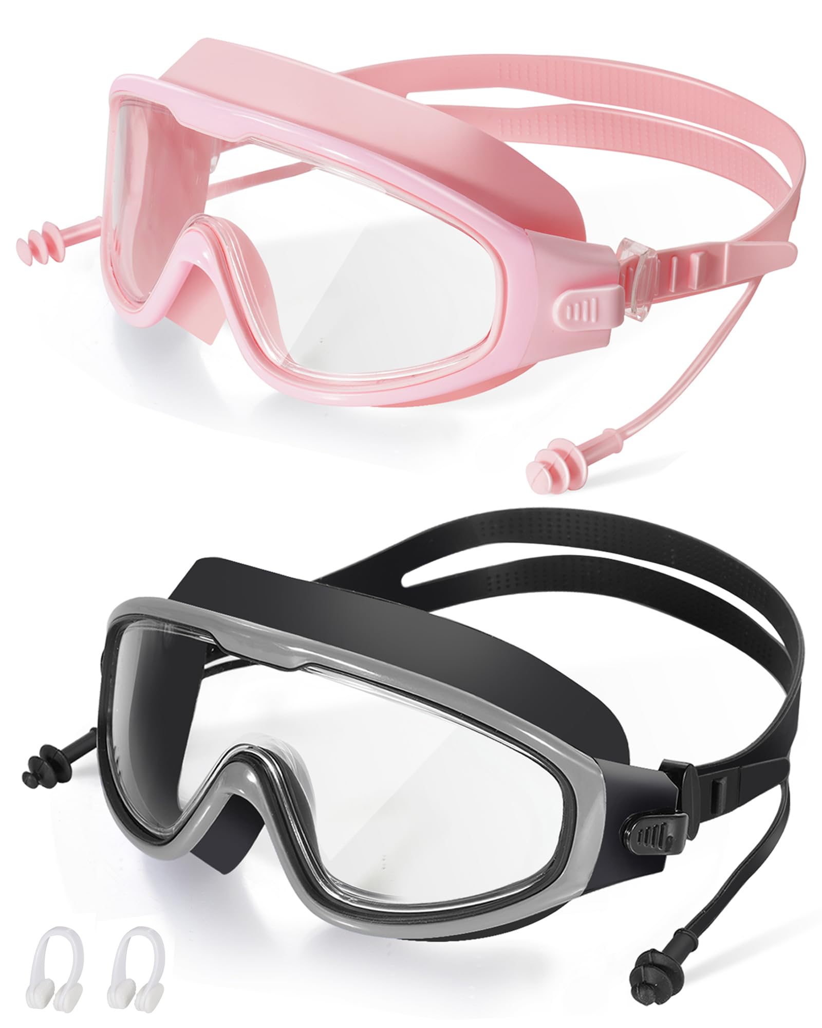 seasprint Adult Swimming Goggles,Leak-Proof,Anti-Fog Pool Glasses,Wide View Swim Goggles with Ear Plugs and Nose Clip