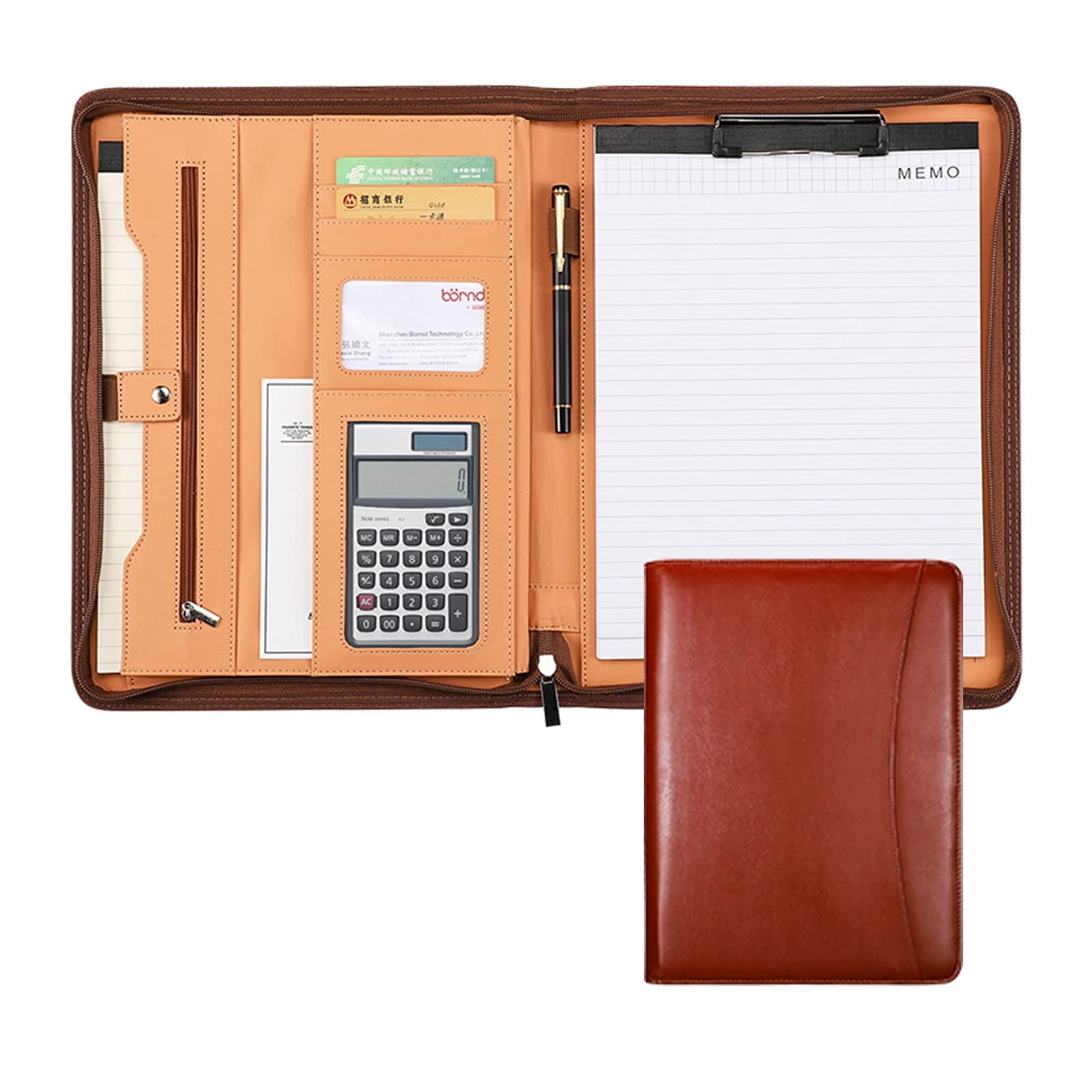 Cartella A4 Portadocumenti Portablocchi Porta Documenti in Pelle con Cerniera per Intervista Viaggi Riunioni Congressi Porta Blocco per Donna O Uomo (Color : Brown, Size : 12-Digit Calculator)