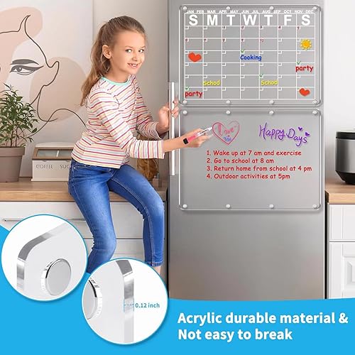 Miniatura 4 de Calendario magnético acrílico para refrigerador, 2 piezas de acrílico transparente de borrado en seco, calendario magnético para refrigerador,