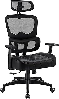 VECELO Chaise Bureau Ergonomique, Inclinable Lombaire, Appui-tête et Accoudoirs, d'ordinateur Pivotant à Haut Dossier Confortable pour Fauteuil à Domicile, Noir, Nylon, Peut Supporter 120 kg