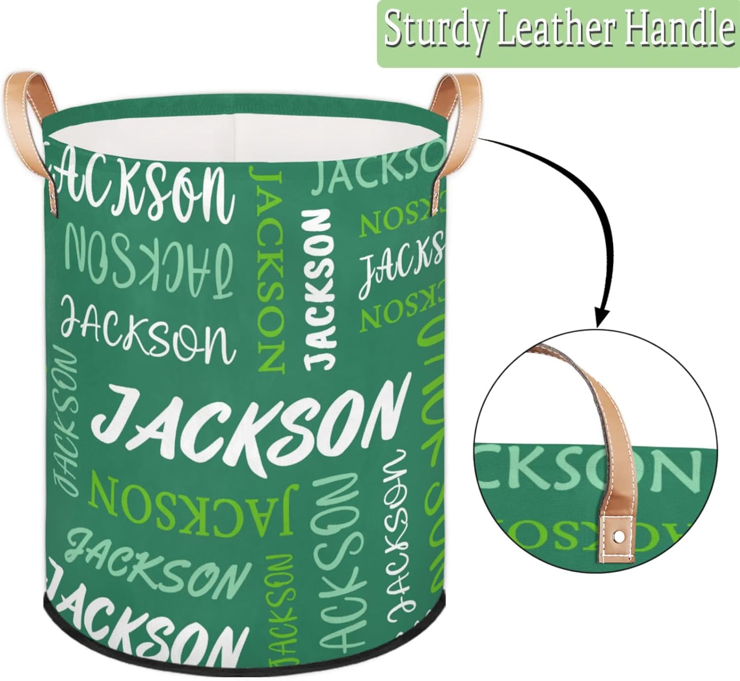 Custom Name Large Laundry-Basket for Kids-Boys-Girls, Personalized Foldable Waterproof Laundry Hamper Dirty Clothes Toys Storage Bin with Handles,Green