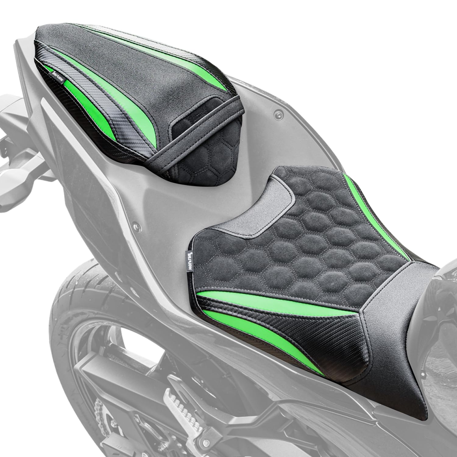 Juego de cojines para asiento delantero y trasero de motocicleta para Kawasaki Ninja500 Z500 2024 2025 2026 Ninja Z 500 ABS SE EX500 Pillion Solo Seat Pad Cover (verde)