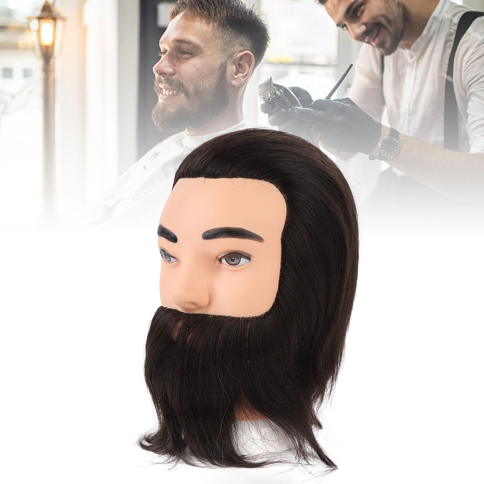 Männlicher Schaufensterkopf mit Bart, Friseur-Übungskopf für das Training im Haarstyling, realistischer Friseur‑Trainingskopf aus Harz/PVC mit natürlichen Gesichtsbehaarung für