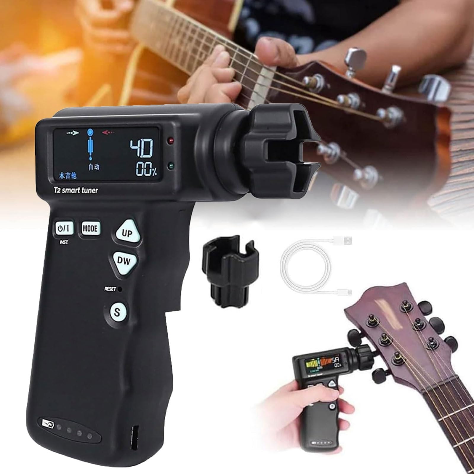 Accordatore for chitarra intelligente multifunzionale con display LCD a colori,accordatore automatico professionale for chitarra elettrica,batteria al litio incorporata 2600mAh,avvolgitore automatico(