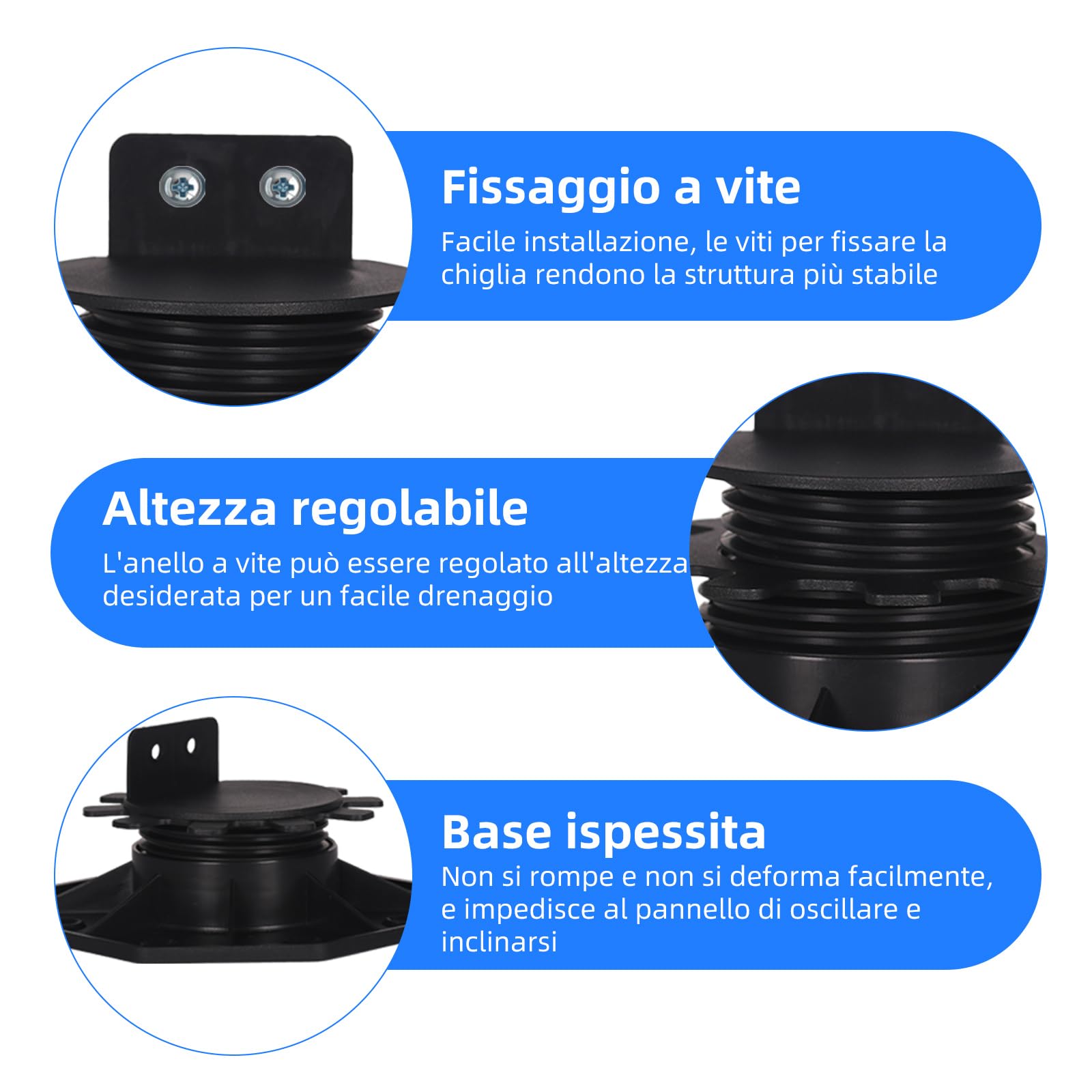 Set 24 Supporti Regolabili Pavimento, Supporto Regolabile per Assi da Terrazzo, Sottostruttura in Legno, WPC e Pietra, Altezza Regolabile 30-60mm
