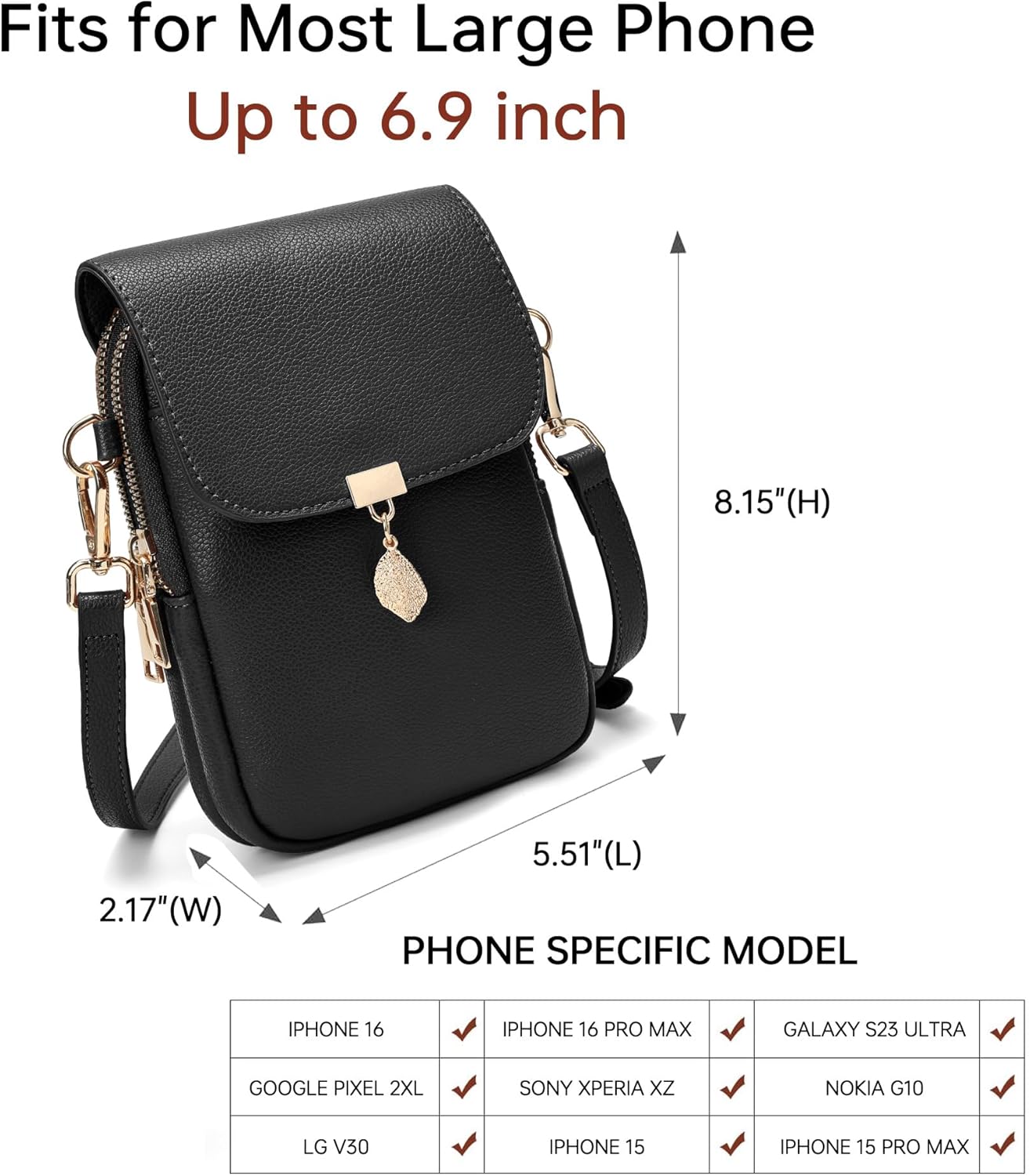 Small Crossbody Bags for Women Leather Multi Pocket Cell Phone Purse with RFID Blocking Card Slots for Everyday Use