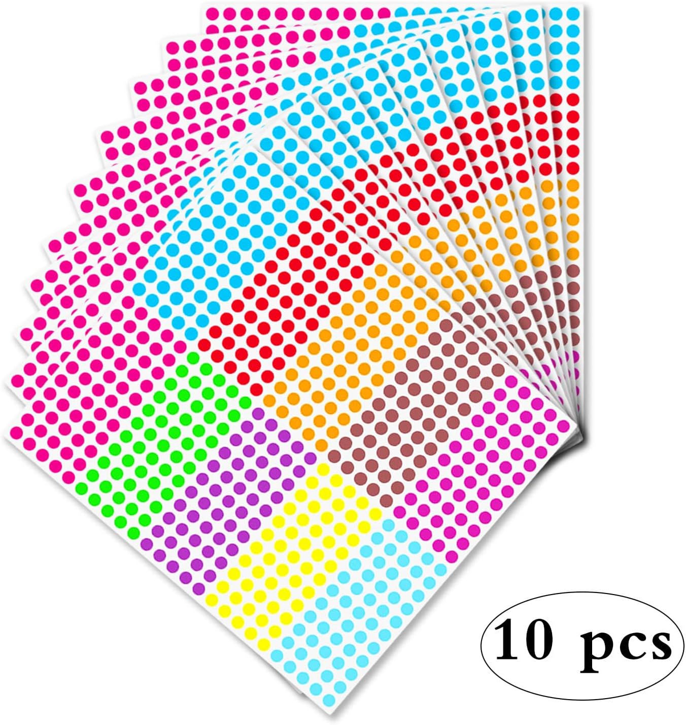 TYVOM 10 Sheets Coloured Dot Stickers, 5500PCS Coloured Stickers Dots