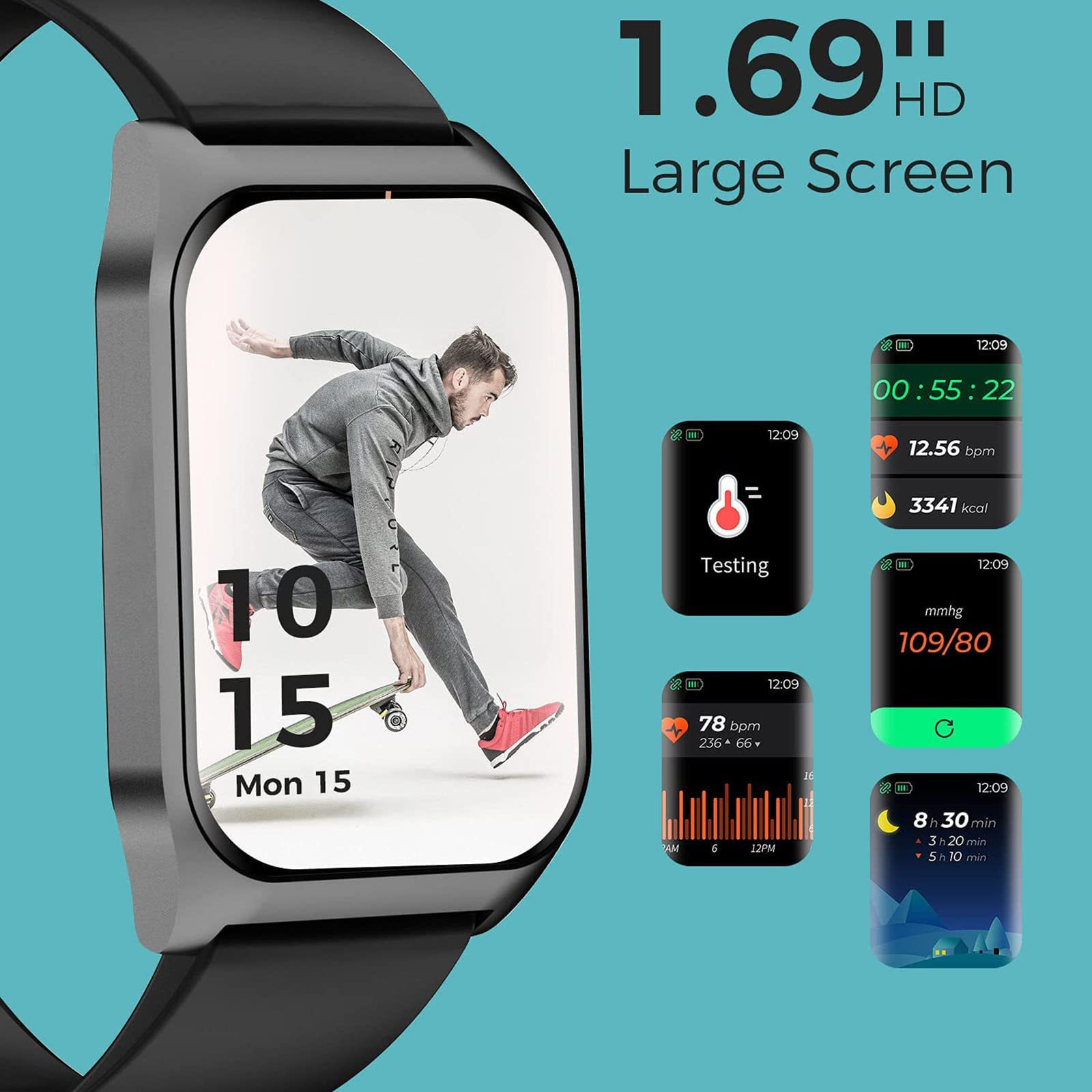 4.3 cm dotykowy smartwatch dla mężczyzn i kobiet. Wodoodporny monitor fitness IP67 z pulsometrem i monitorem snu, z 24 trybami ćwiczeń, krokomierzem kalorii, smartwatchami do iPhone'a i