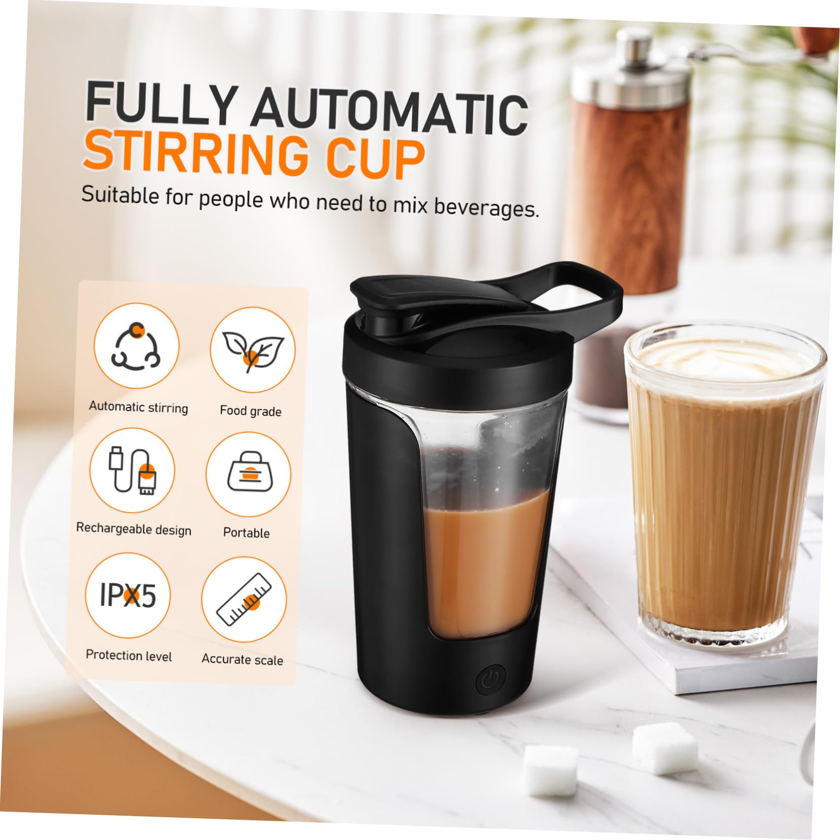 Tasse à Mélanger Automatique Électrique 450ml Noire Rechargeable