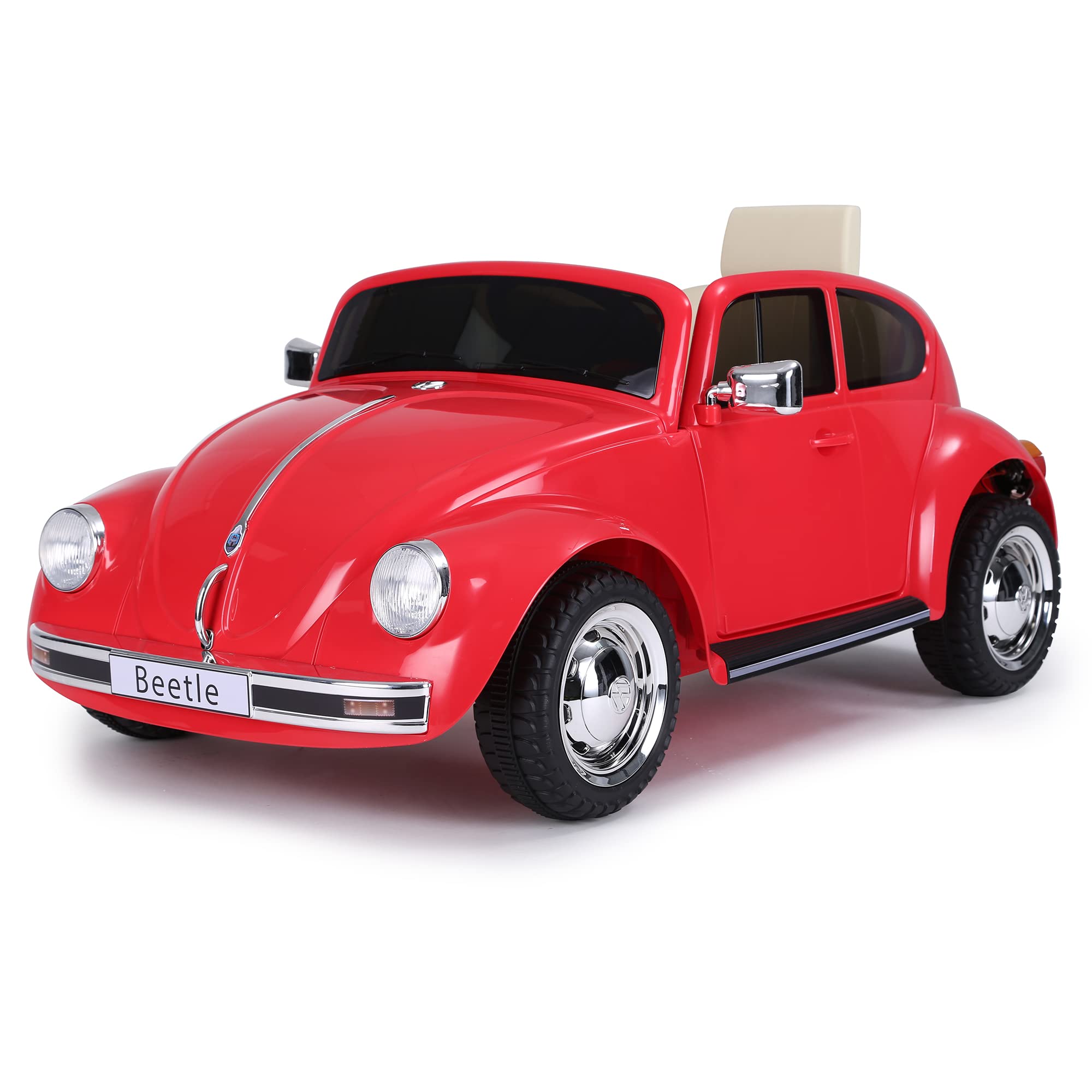 FEBER Maggiolino rosso 12V, auto elettrica, radiocomando fari con luce, 2 marce, acceleratore e freno elettrici, da 3 anni, FAMOSA (800013448)