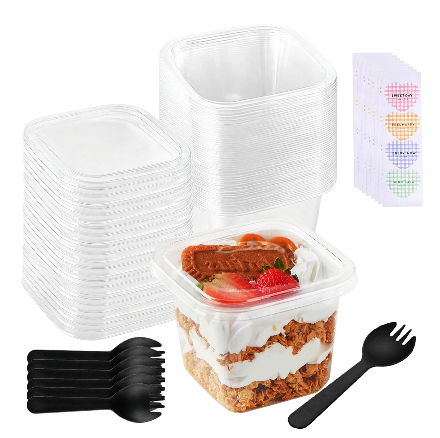 Plastic Dessert Cups with Lids, Clear Parfait Appetizer Cup (60pcs 380ml)