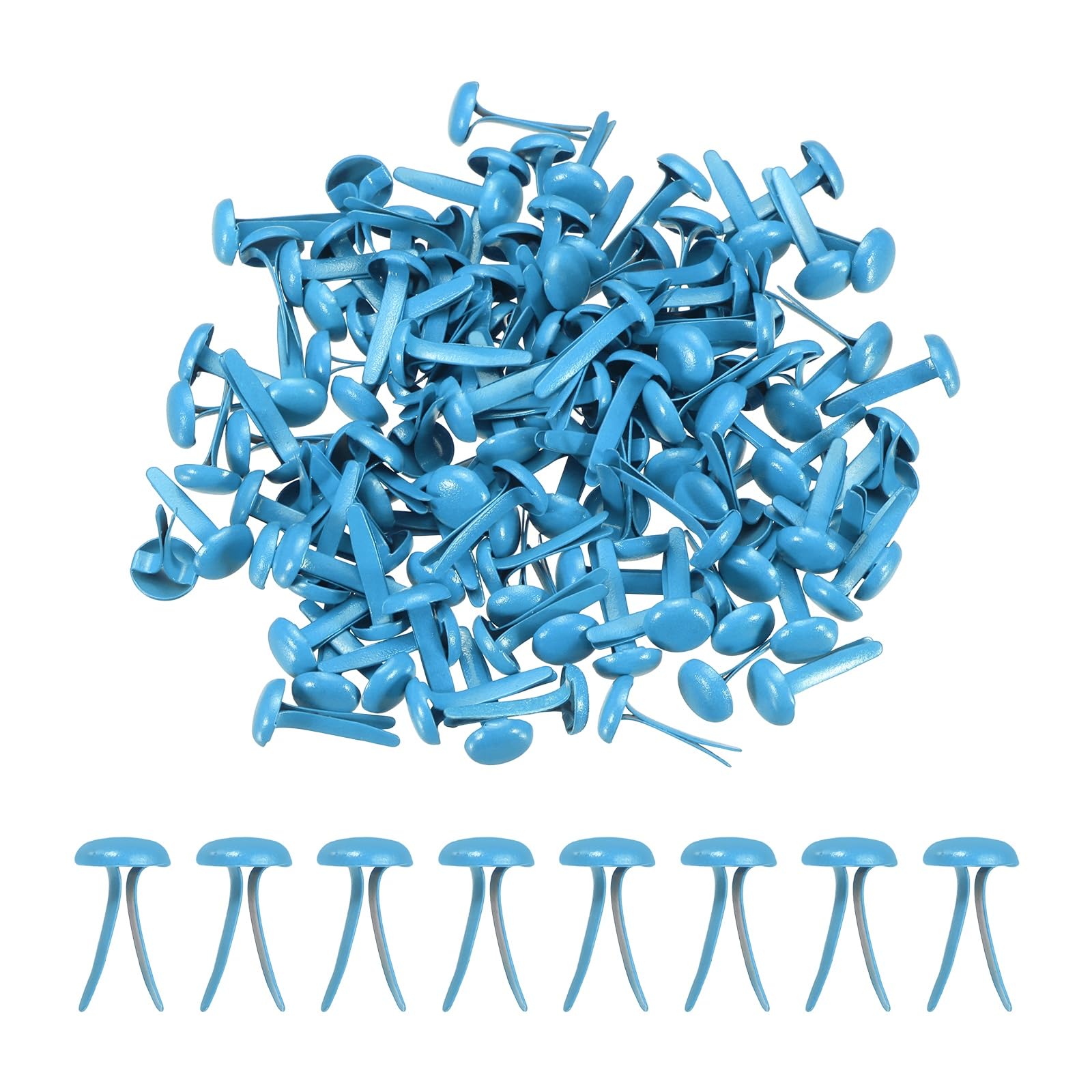 PATIKIL 120 Pcs Brads Paper Fasteners, 15 x 8 mm Metal Round Head Split Pins, Prong Brads for Scrapbooking Leather Craft Decorative DIY Supplies, Light Blue
