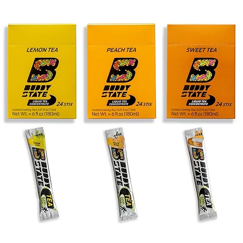Buddy State Variedad de té helado Stix Pack, concentrado líquido de té helado, bajo en calorías y bajo en azúcar, añade 1 barra a 10-16.9 onzas de