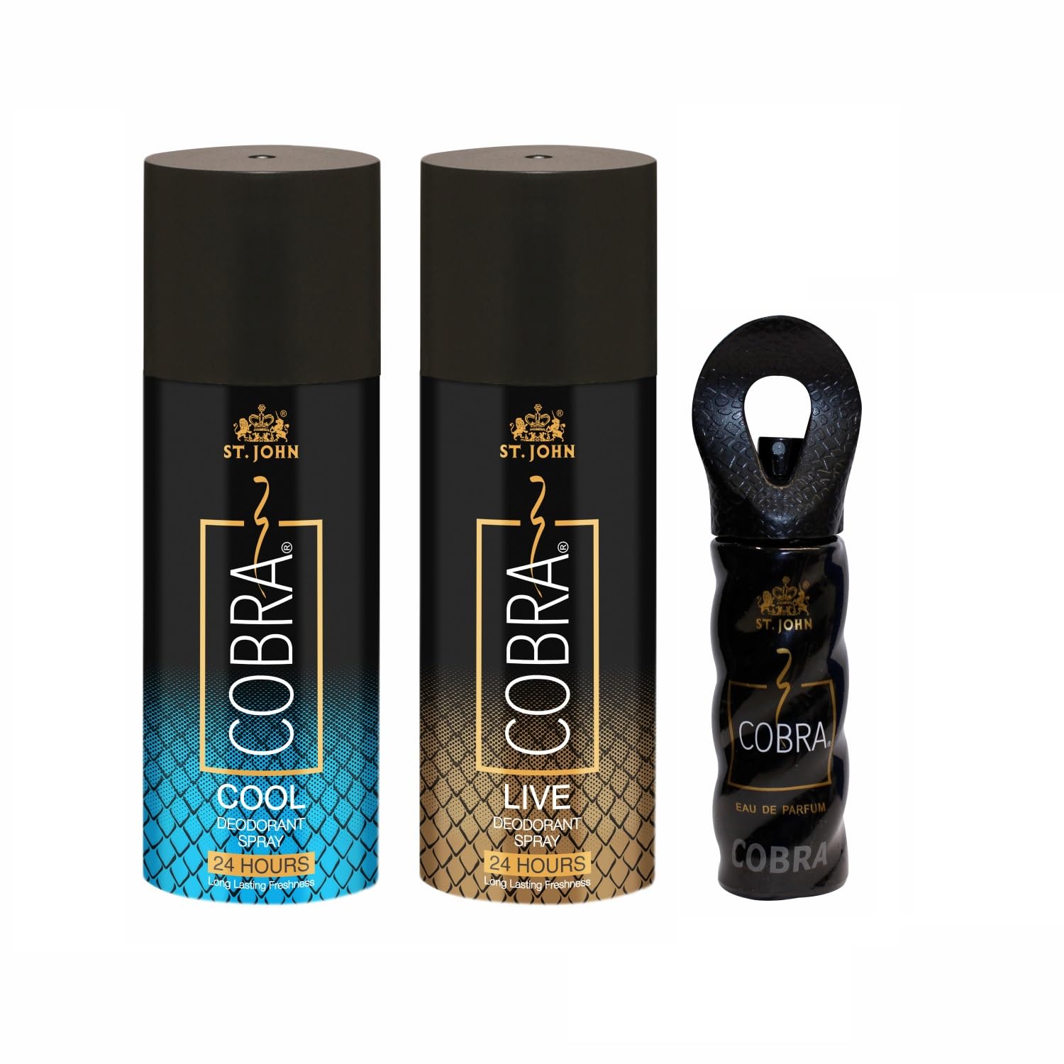 ST.JOHN COBRA Deodorant and Perfume for Men and Women - Long Lasting Protection, Live & Cool Limited Edition (150ml Each + 15ml - Pack of 3)